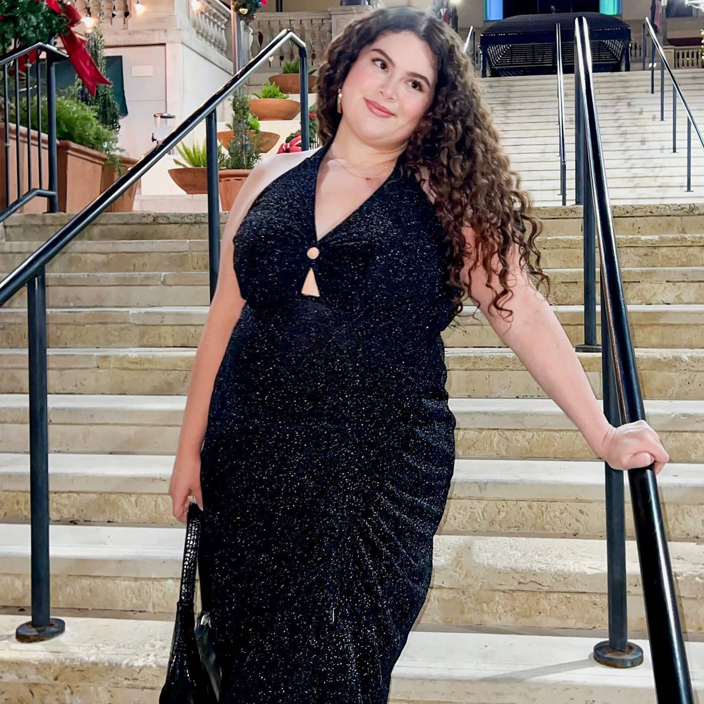 Lurex Halter Dress - Black