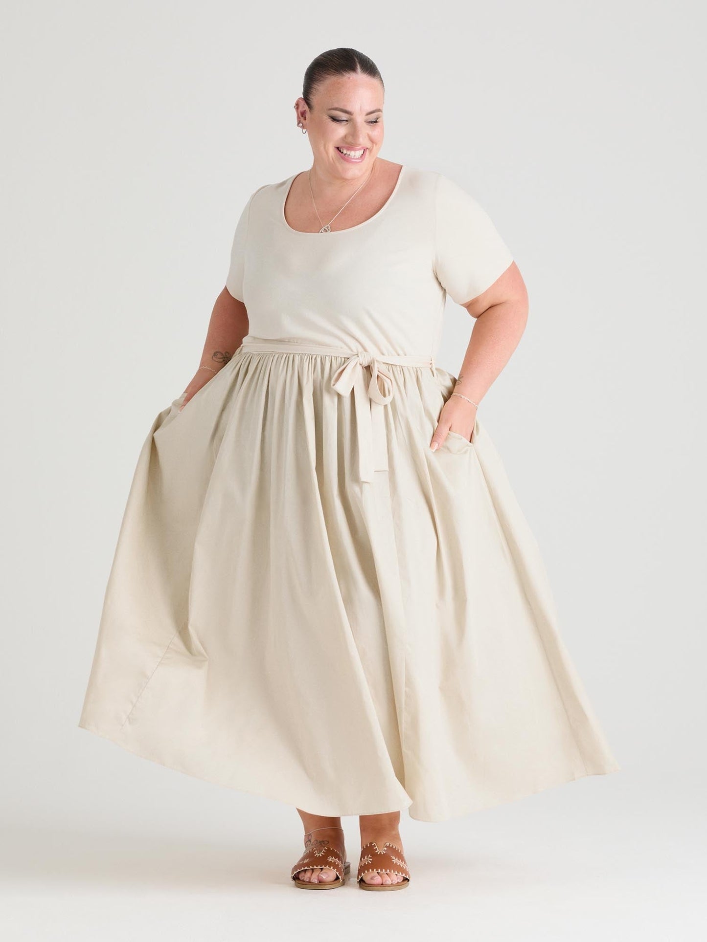 Midaxi Tee Poplin Dress - Oatmeal