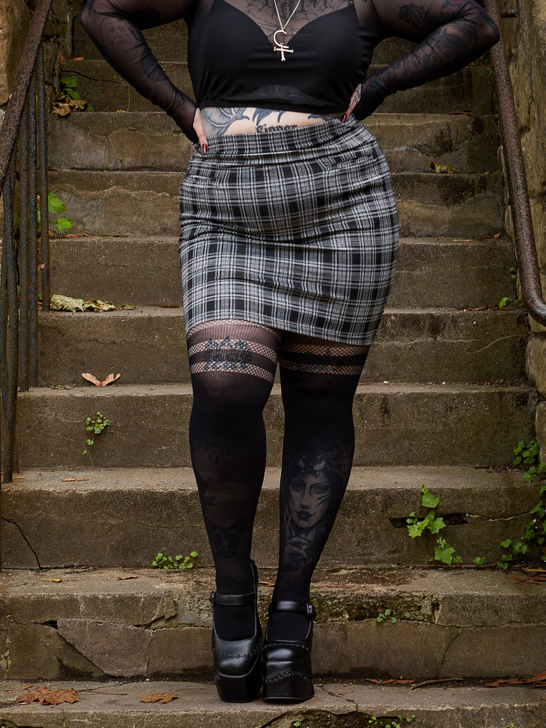 Plaid Mini Skirt - Black & Grey