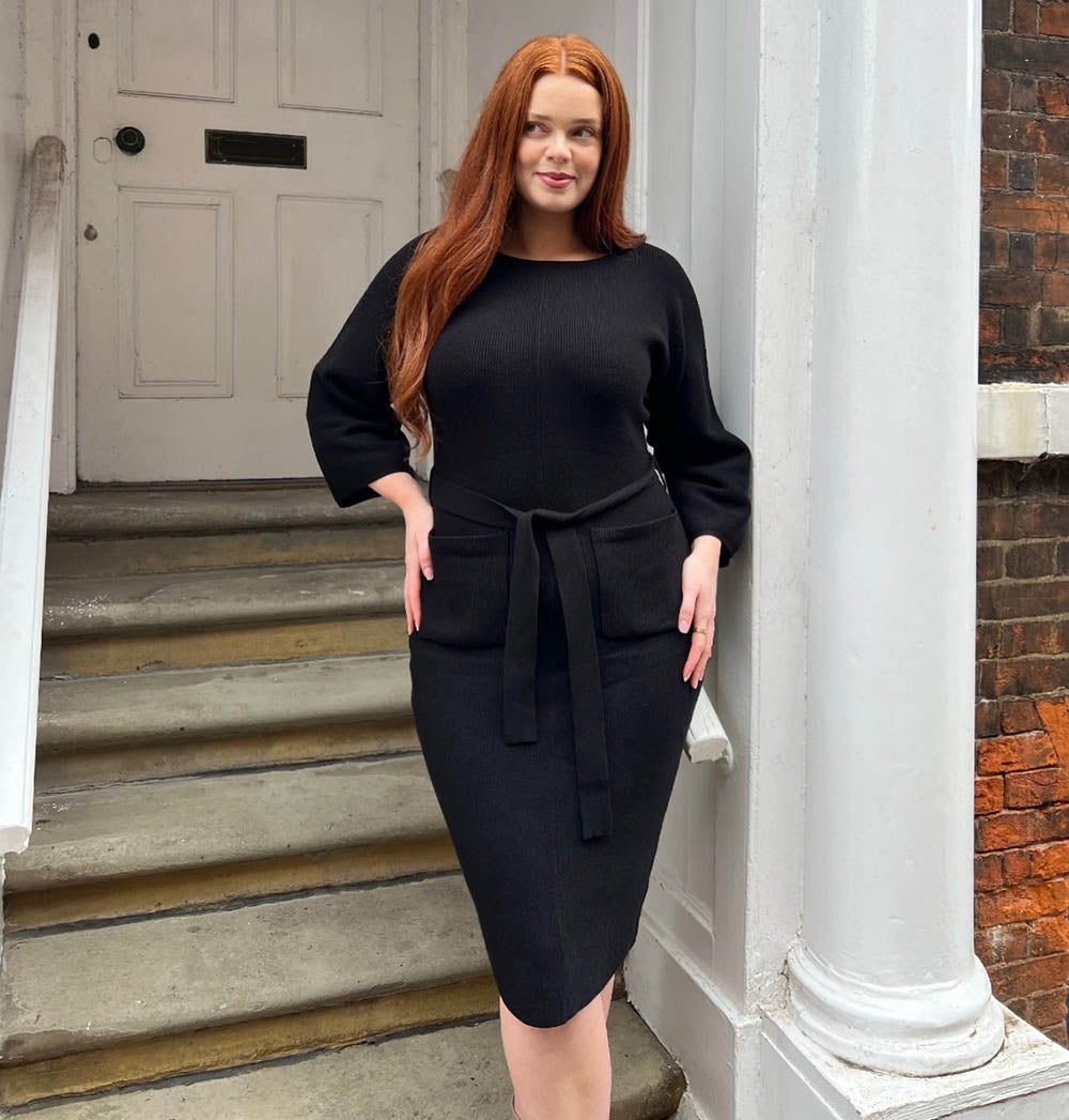 Midi Knitted Cocoon Dress - Black