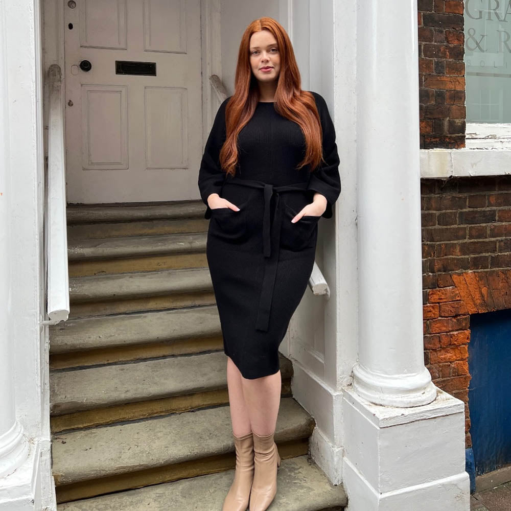 Midi Knitted Cocoon Dress - Black
