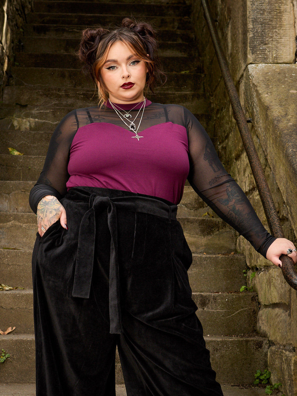 Florence Mesh Sleeve Top  - Cherry