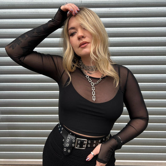 Cropped Mesh Top - Black
