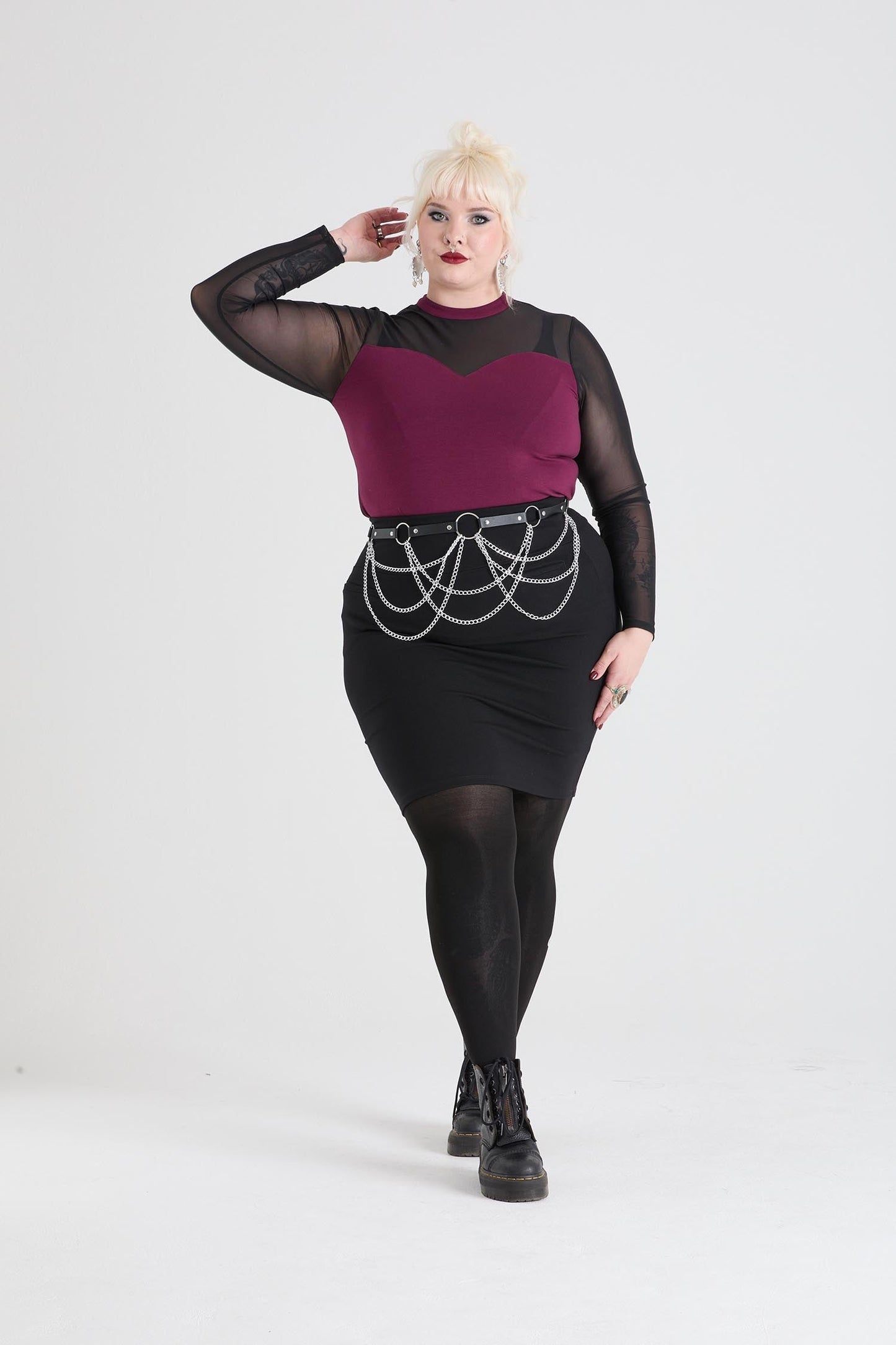 Florence Mesh Sleeve Top  - Cherry