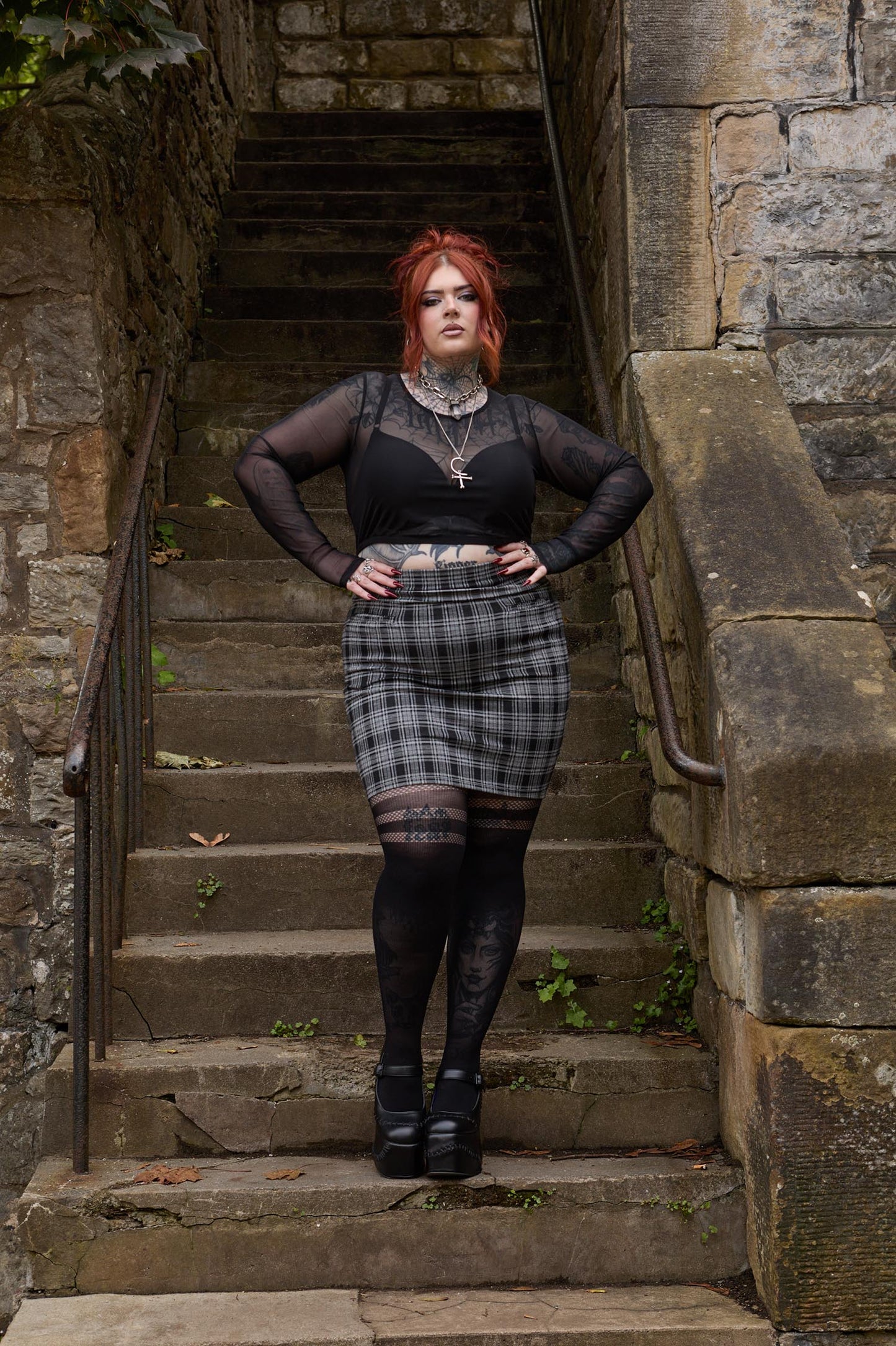 Plaid Mini Skirt - Black & Grey