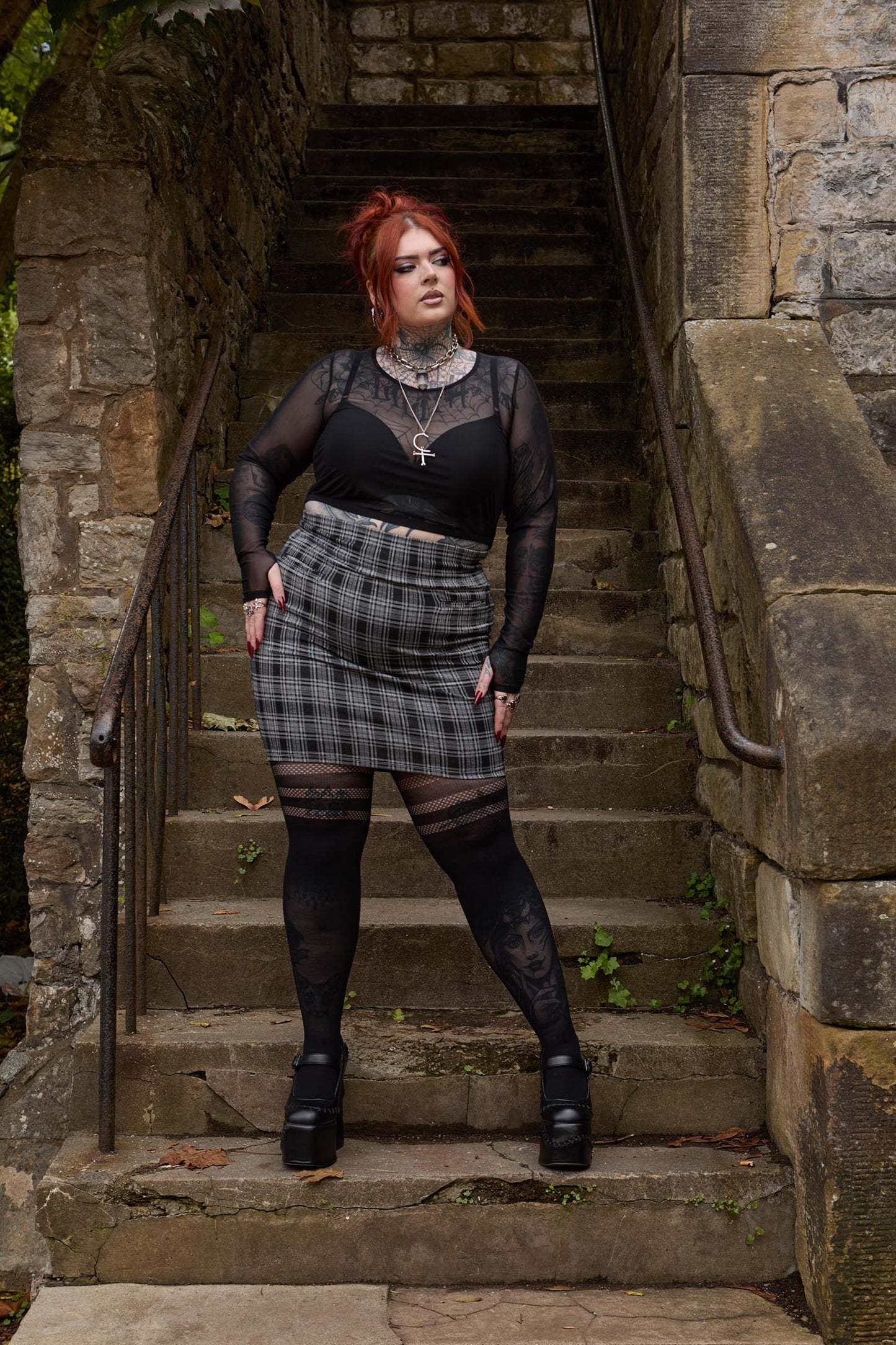 Plaid Mini Skirt - Black & Grey