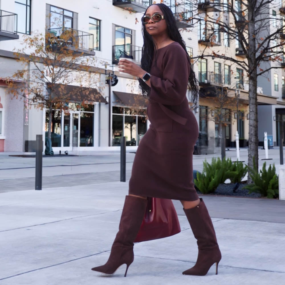 Midi Knitted Cocoon Dress - Hot Chocolate