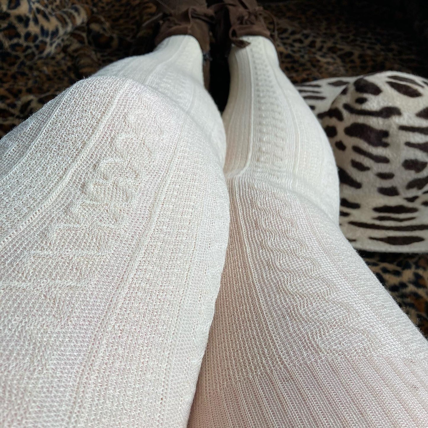 Grannies Cable Knit Wool Tights V2 - Oatmeal