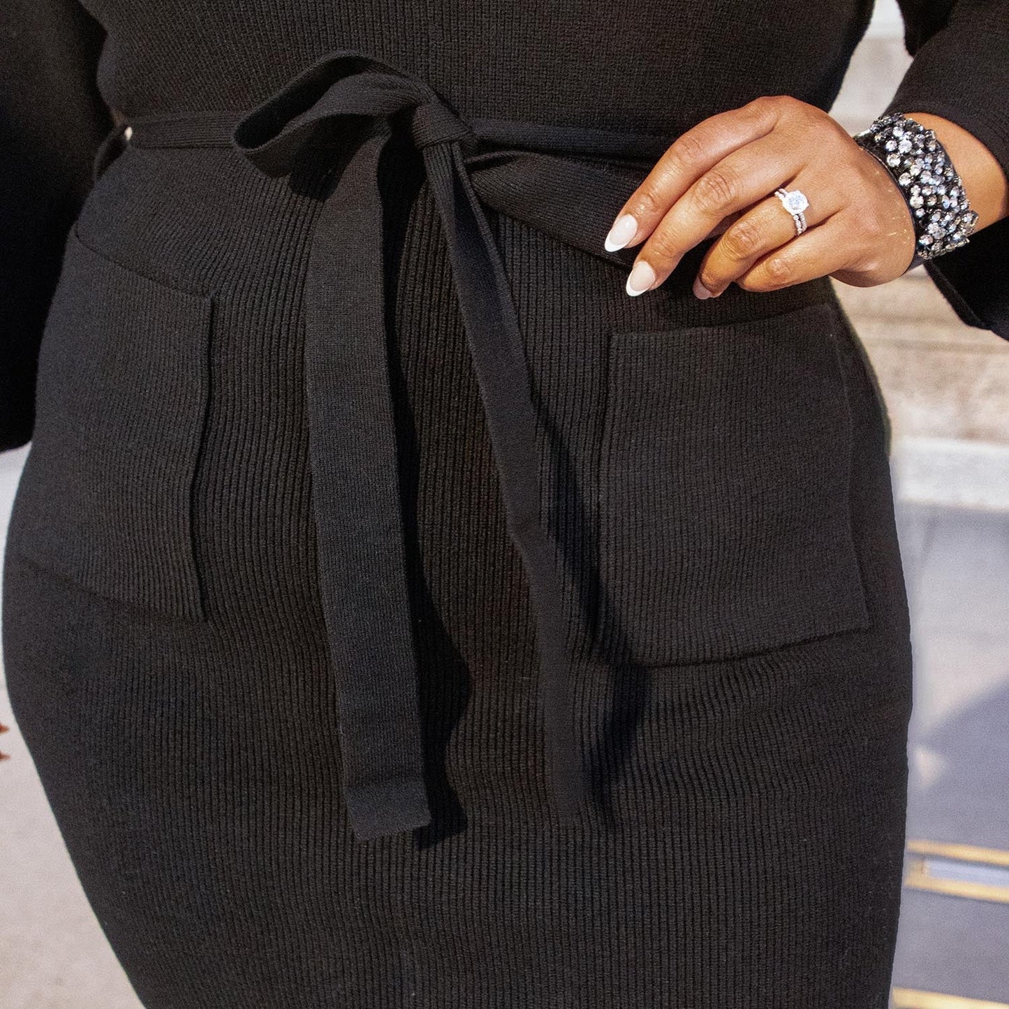 Mini Knitted Cocoon Dress - Black