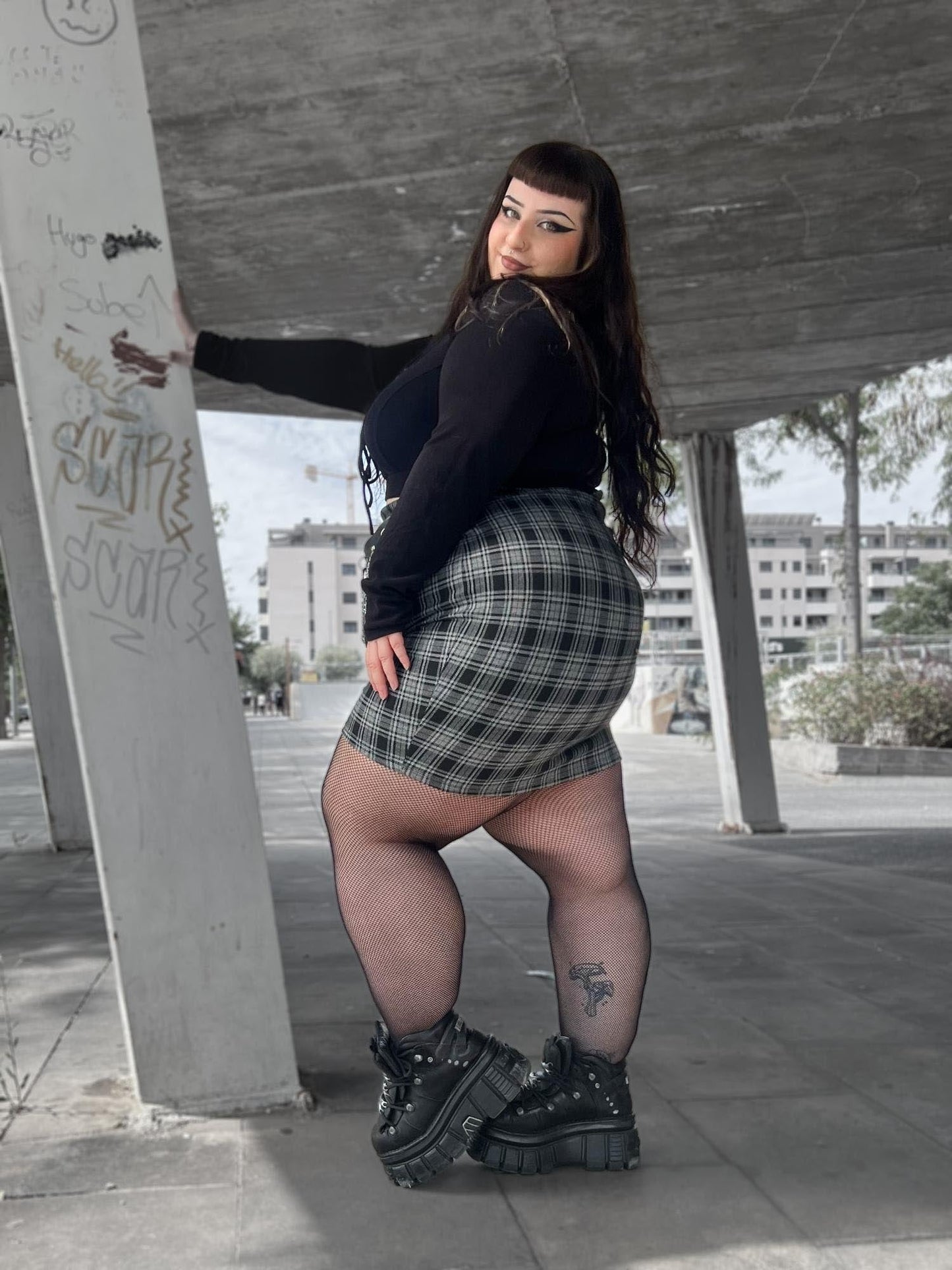 Plaid Mini Skirt - Black & Grey
