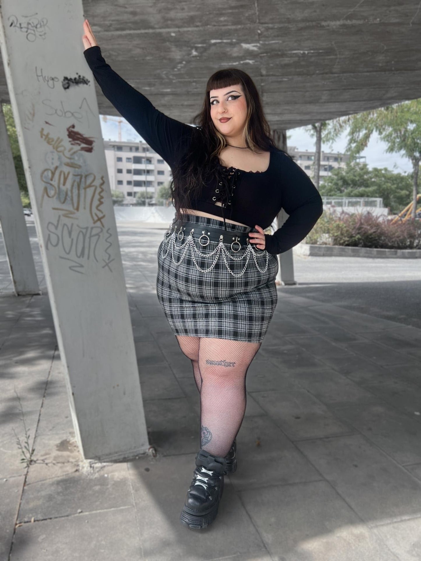 Plaid Mini Skirt - Black & Grey