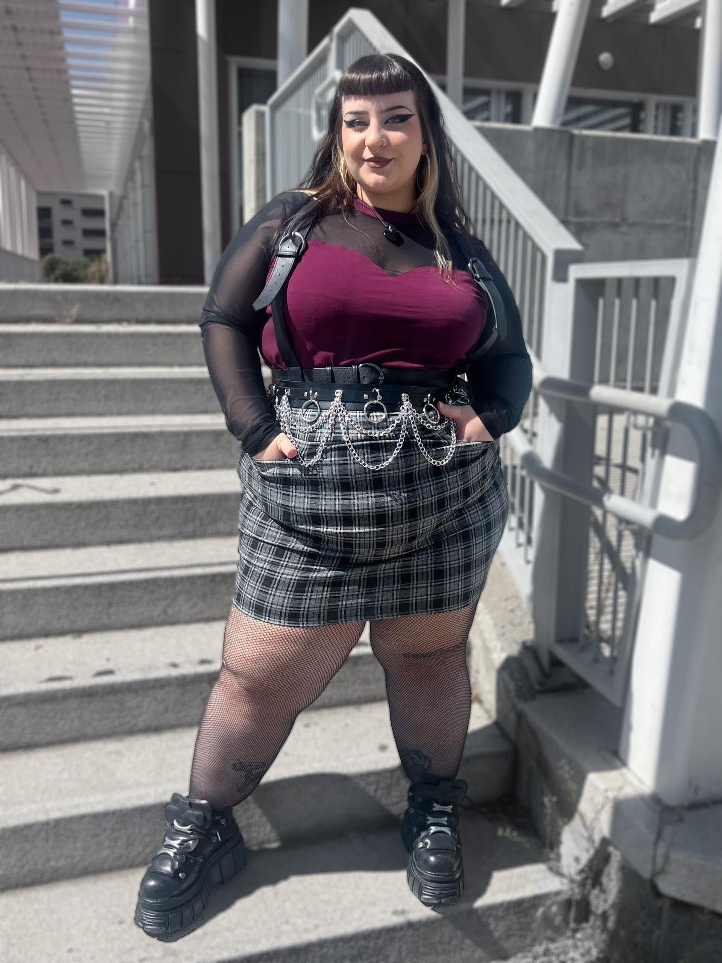 Plaid Mini Skirt - Black & Grey
