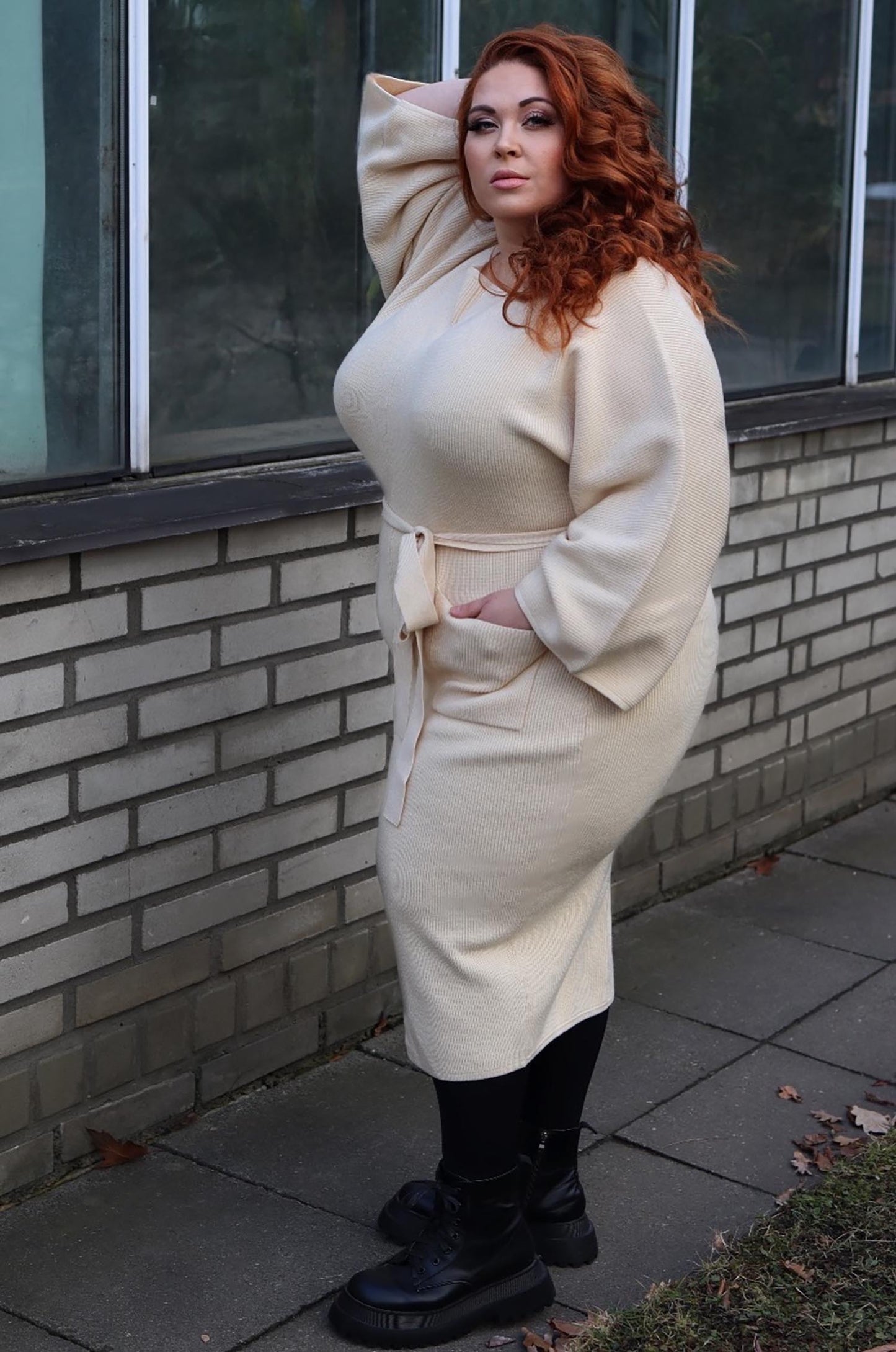 Midi Knitted Cocoon Dress - Oatmeal