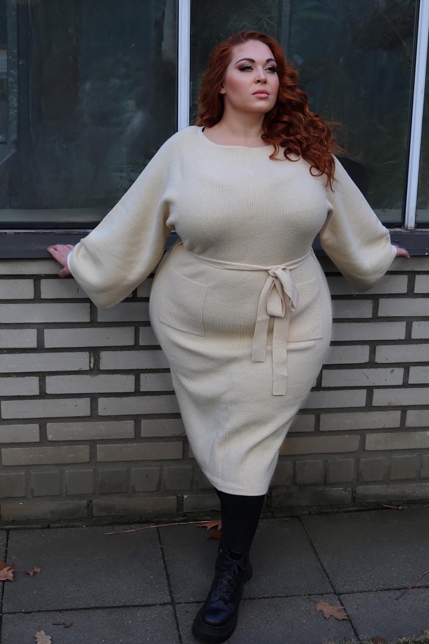 Midi Knitted Cocoon Dress - Oatmeal