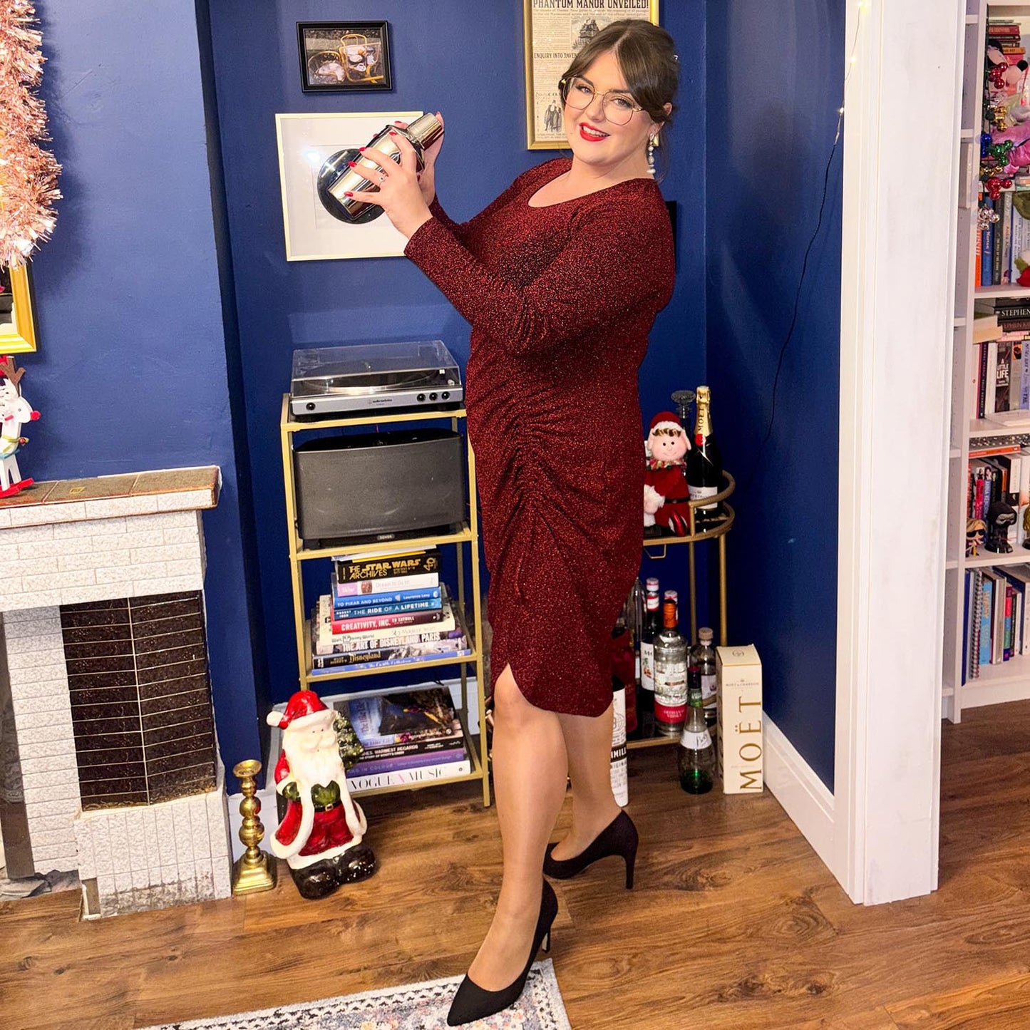 Lurex Long Sleeve Dress - Bordeaux