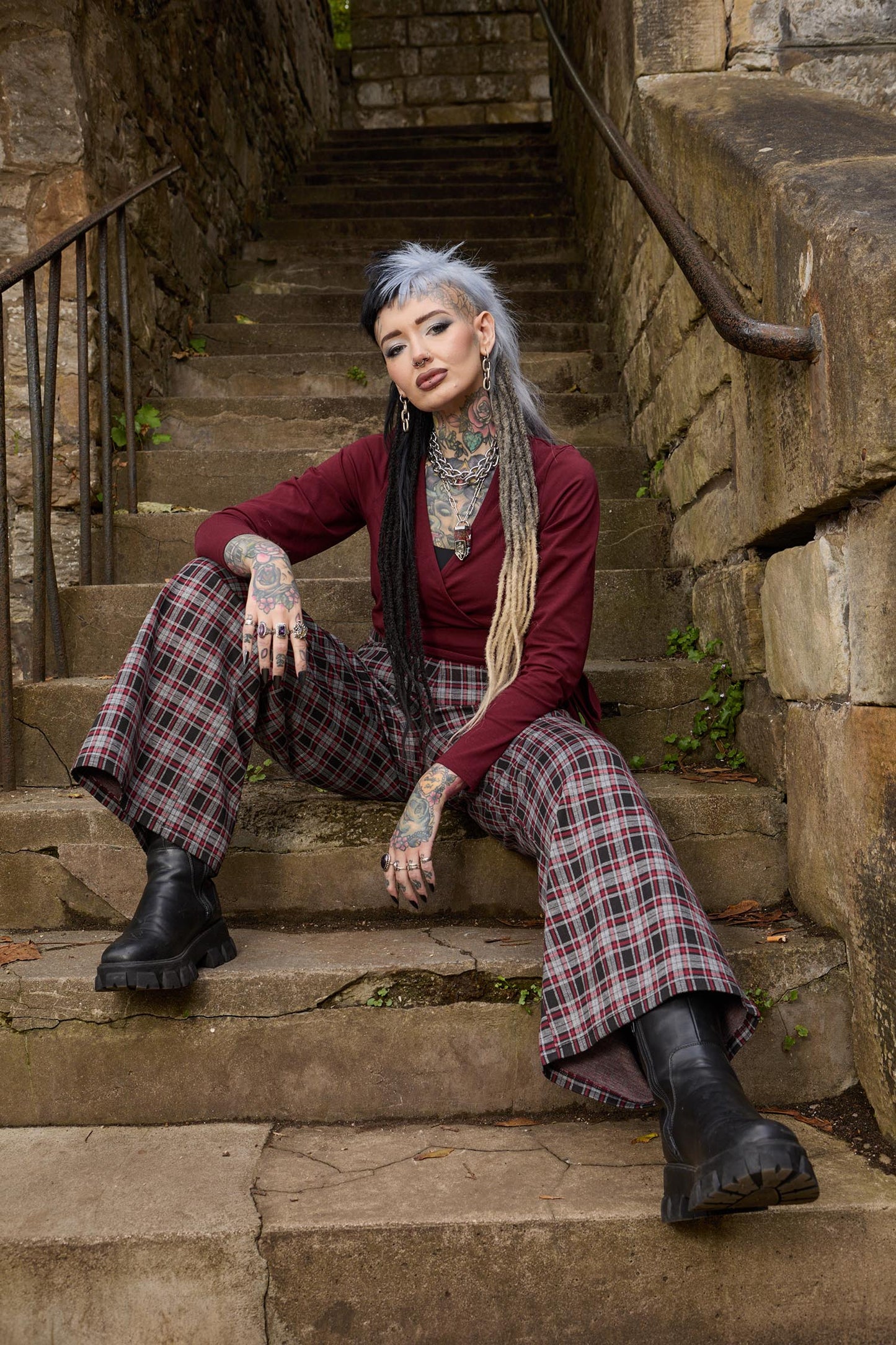 Plaid Wide-Leg Trousers - Bonnie