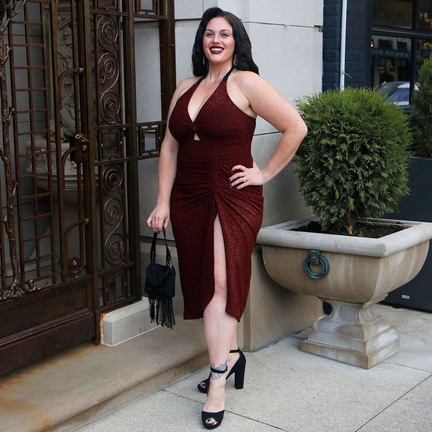 Lurex Halter Dress - Bordeaux