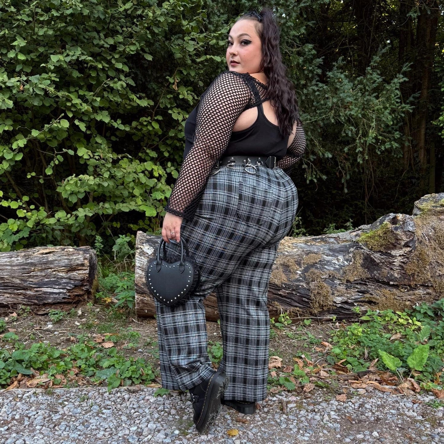 Plaid Wide-Leg Trousers - Black & Grey
