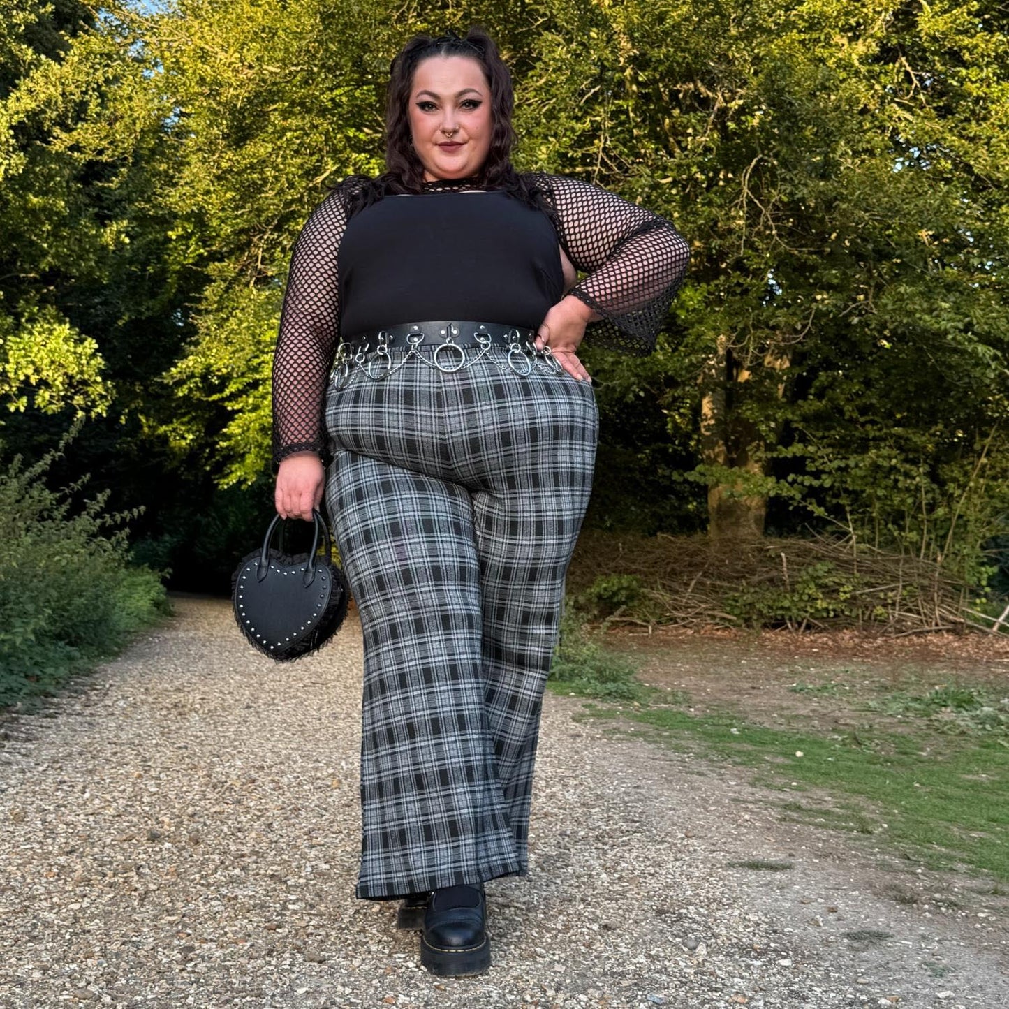 Plaid Wide-Leg Trousers - Black & Grey