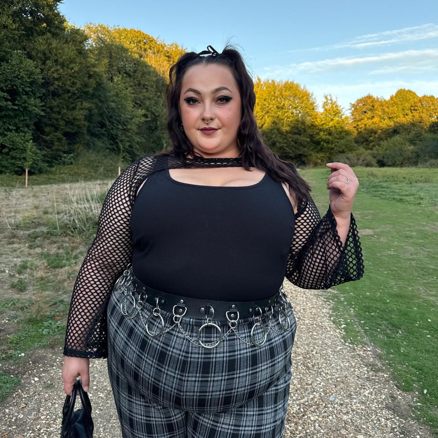 Plaid Wide-Leg Trousers - Black & Grey