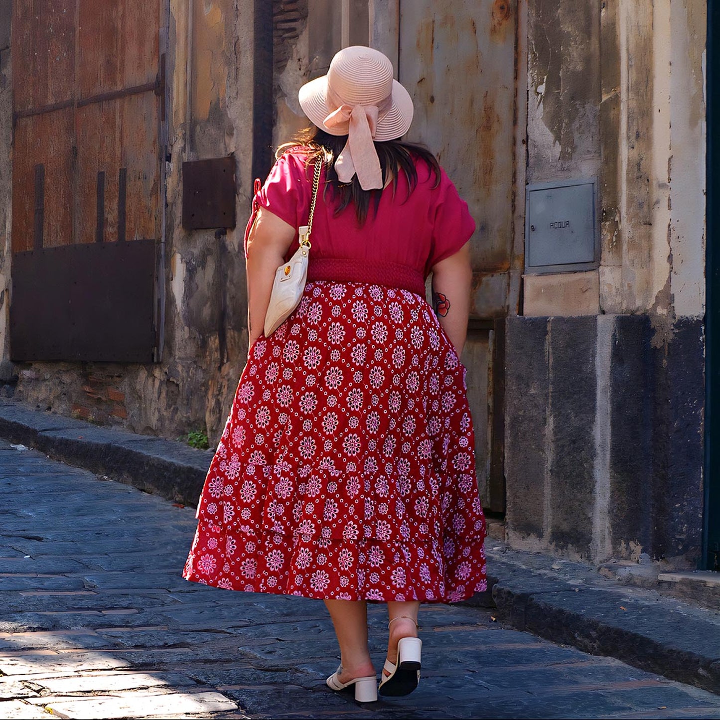 Broderie Anglaise Midi Dress - Blood Red