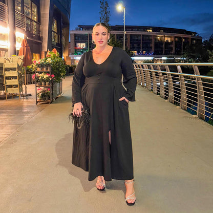 Midaxi Bell Sleeve Dress - Black
