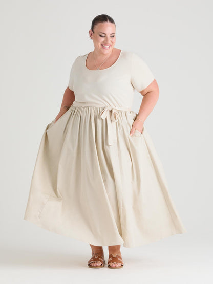 Midaxi Tee Poplin Dress - Oatmeal