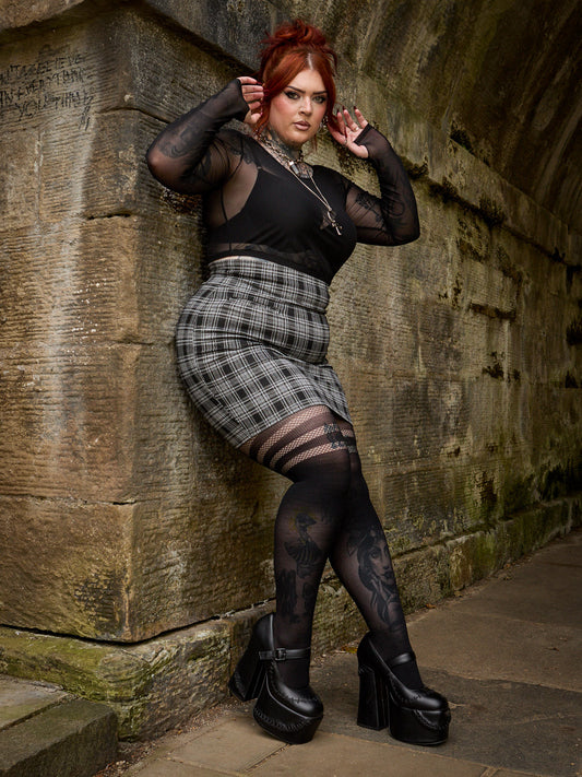 Plaid Mini Skirt - Black & Grey