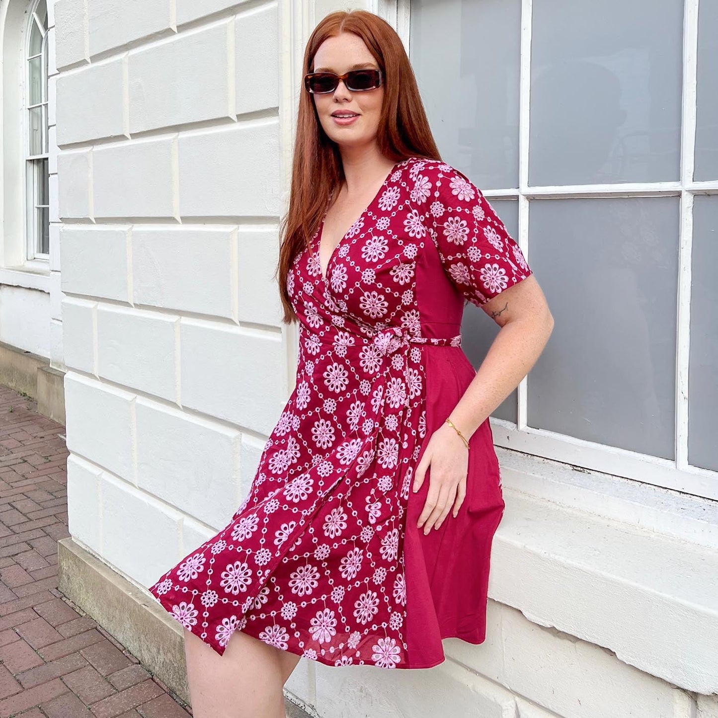 Broderie Anglaise Wrap Dress - Blood Red