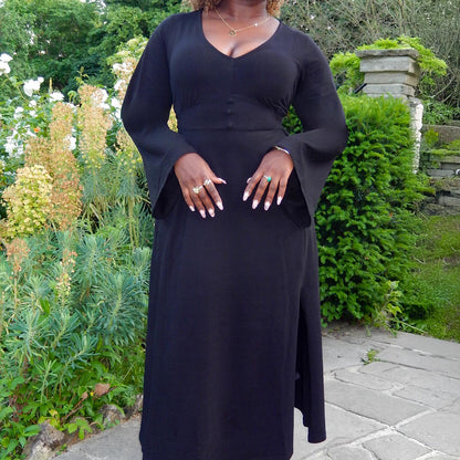 Midaxi Bell Sleeve Dress - Black
