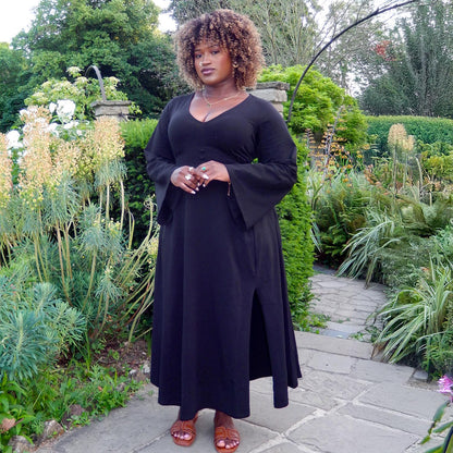 Midaxi Bell Sleeve Dress - Black