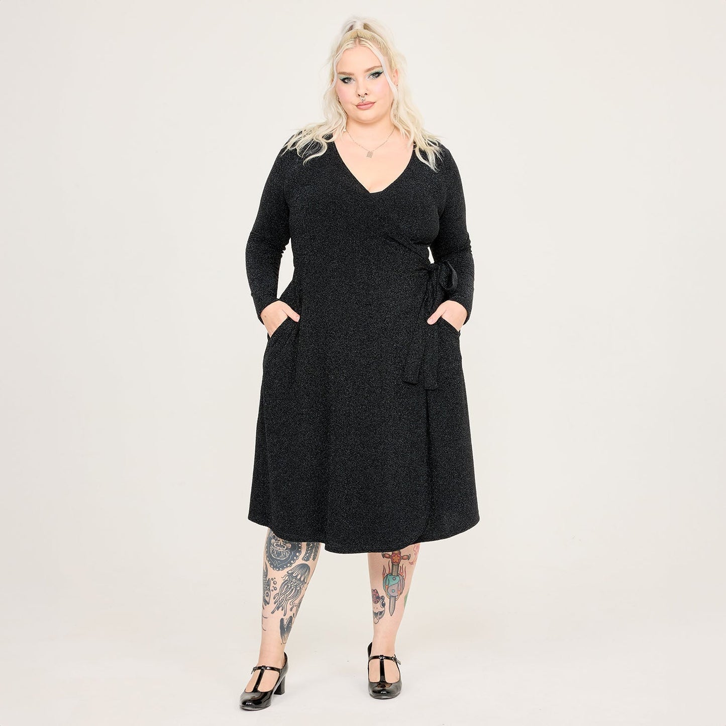 Lurex Wrap Dress - Black