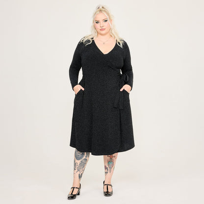 Lurex Wrap Dress - Black