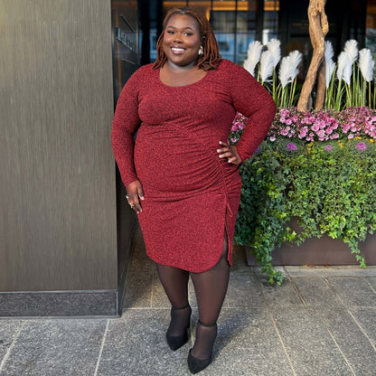 Lurex Long Sleeve Dress - Bordeaux