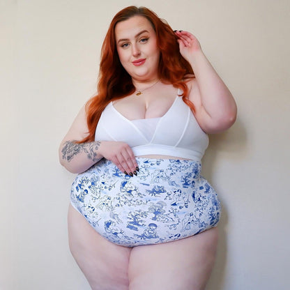 Organic Cotton Super High Waist Knickers - Passion au Jardin - L'Amour Bleu