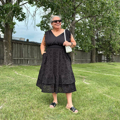 Broderie Anglaise Midi Dress - Black