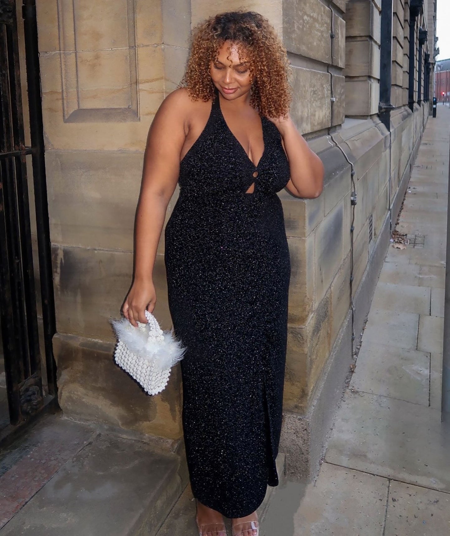 Lurex Halter Dress - Black