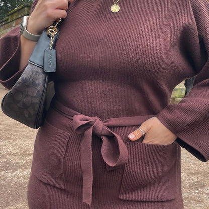 Midi Knitted Cocoon Dress - Hot Chocolate