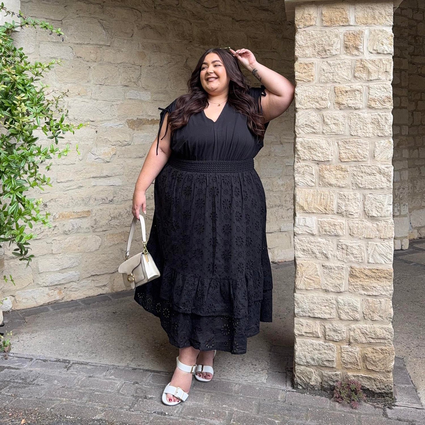 Broderie Anglaise Midi Dress - Black