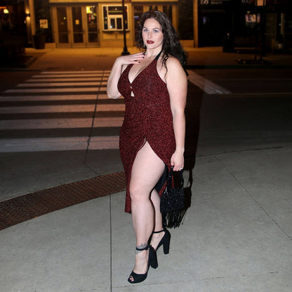 Lurex Halter Dress - Bordeaux