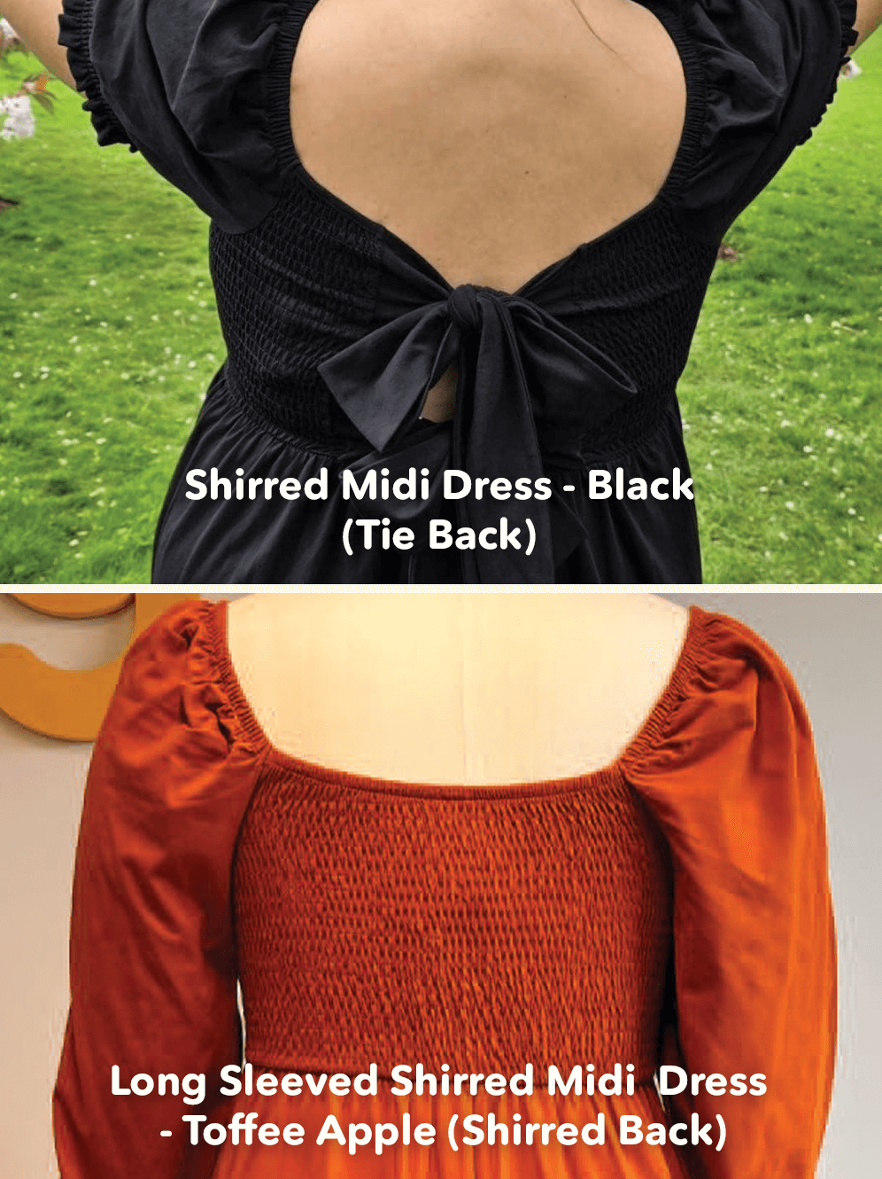 Long Sleeved Shirred Midi Dress - Toffee Apple